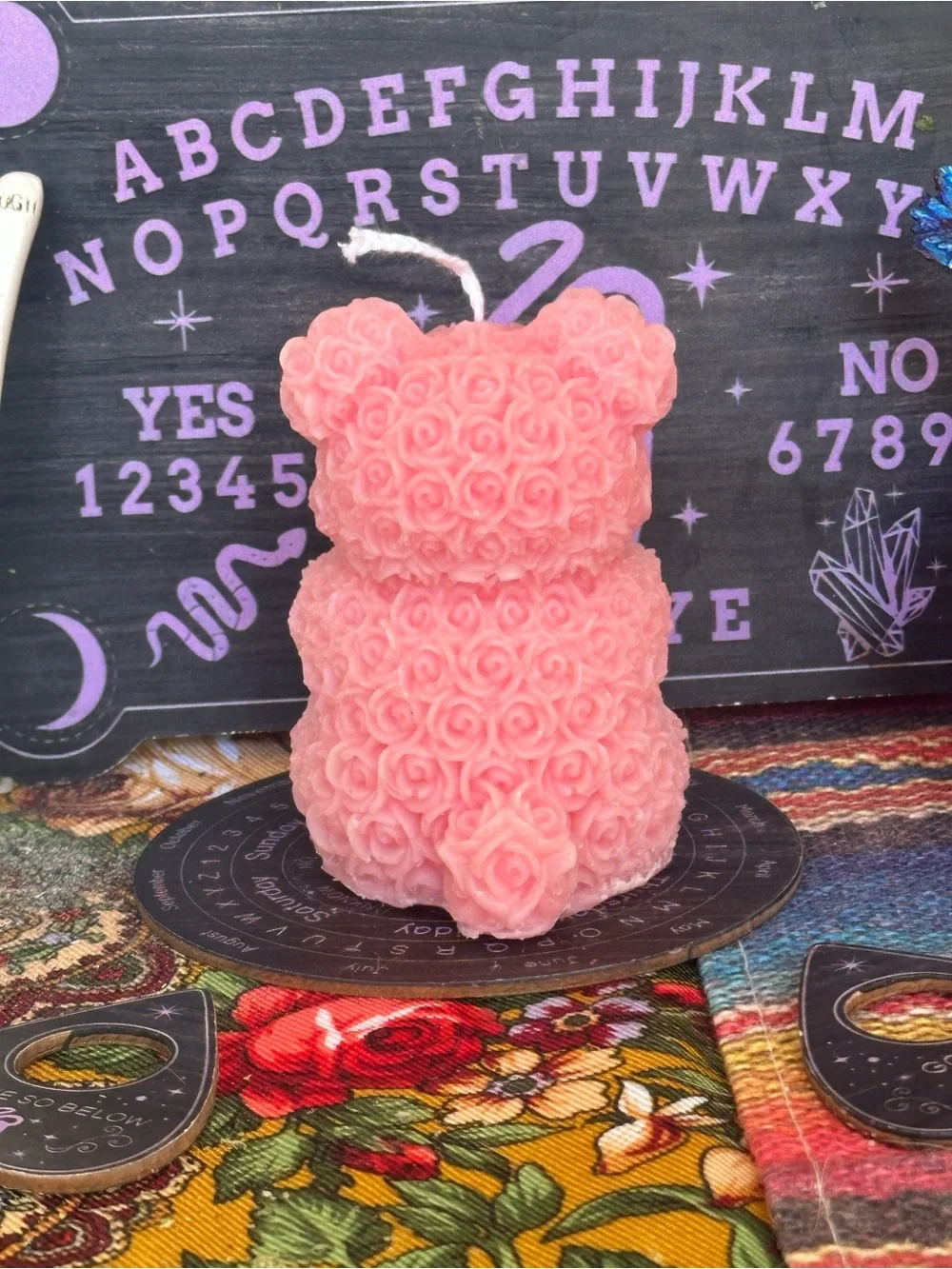 Pink Floral Teddy Bear Candle | Whimsical